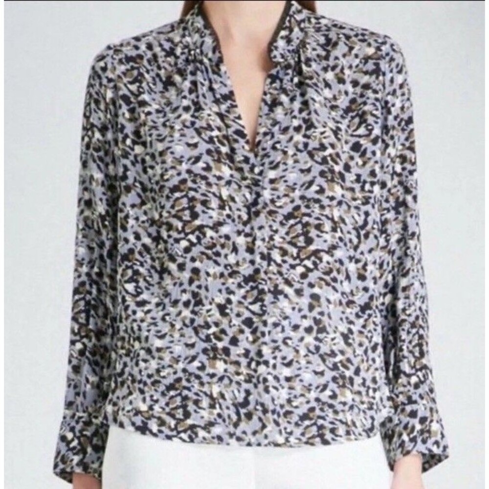 Zadig & Voltaire Tink Leo Crinkle Blouse Sz L Lace Collar animal print luxury